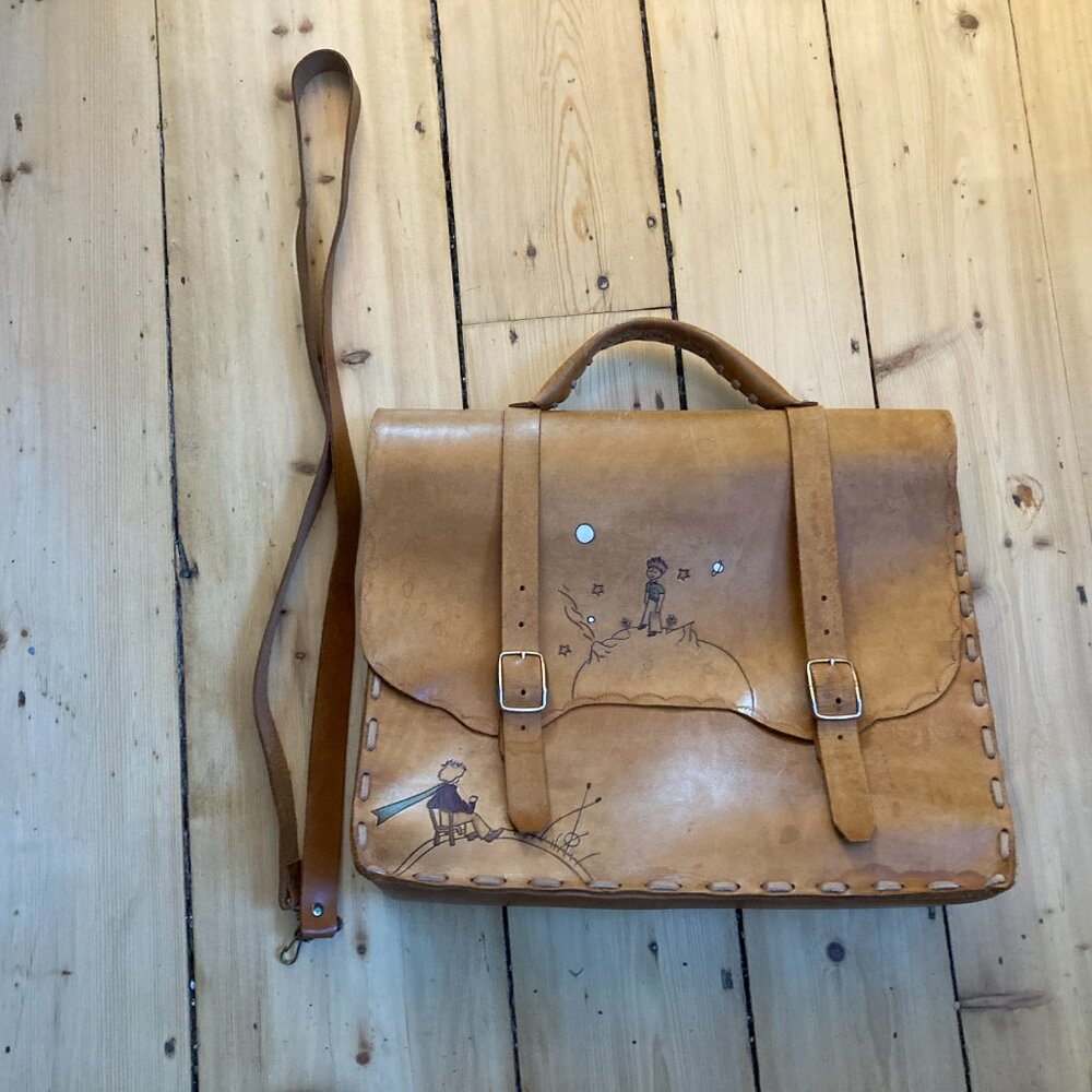 "The little prince" student tan  leather school bag handmade